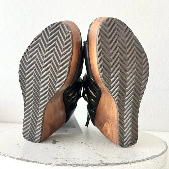 Lane Boots BECCA Womens Black Wedges 5.5 Western Sandals Cowgirl Leather Heels - Picture 8 of 11